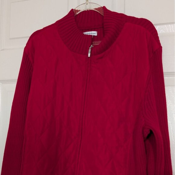 Croft & Barrow Quilted Ribbed Sweater Womens Size XL Red Cotton Knit Full Zip - Picture 2 of 11